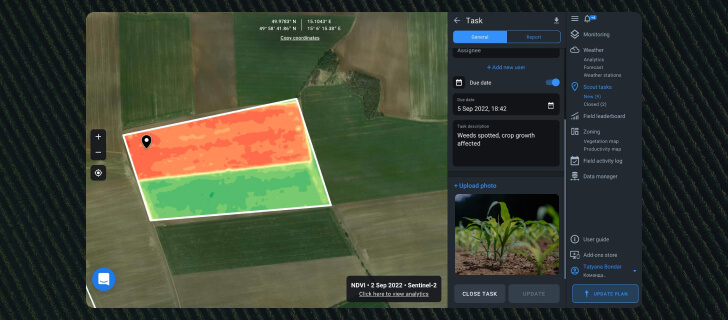 scouting feature in EOSDA Crop Monitoring 