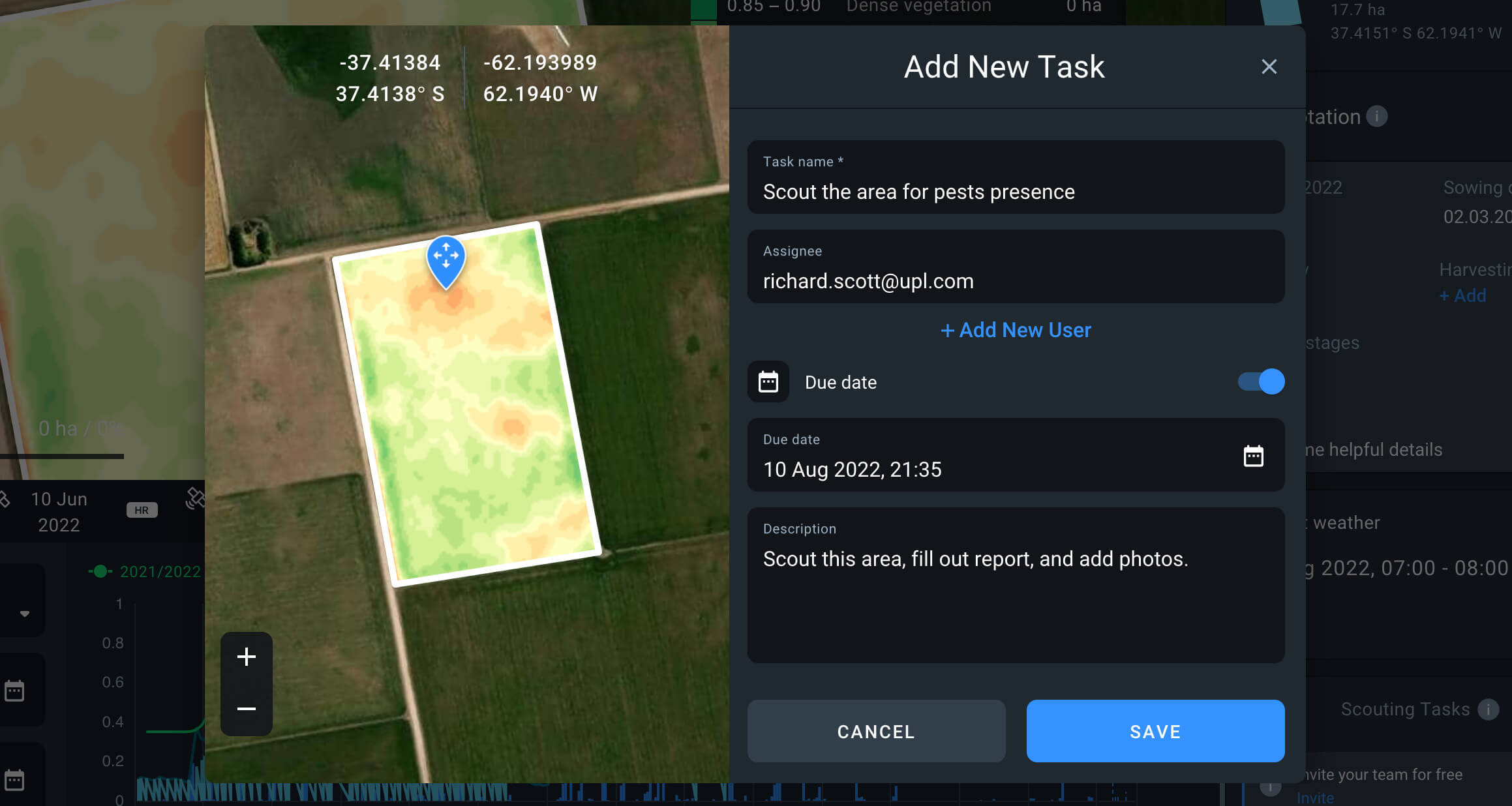 creating a scouting task in EOSDA Crop Monitoring