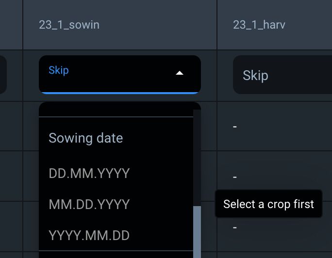 why the sowing date selection is not available