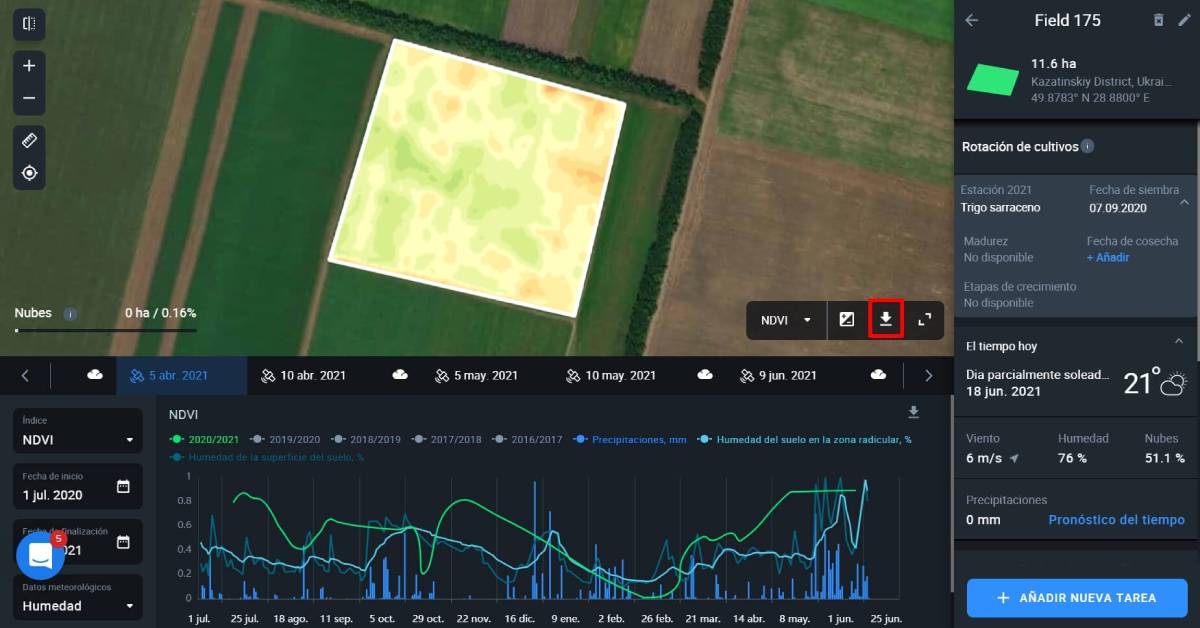 descargar el mapa del NDVI