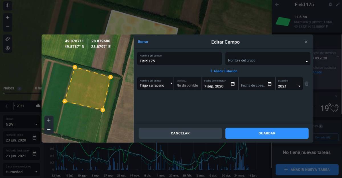 puedes editar el campo en la ficha de campo