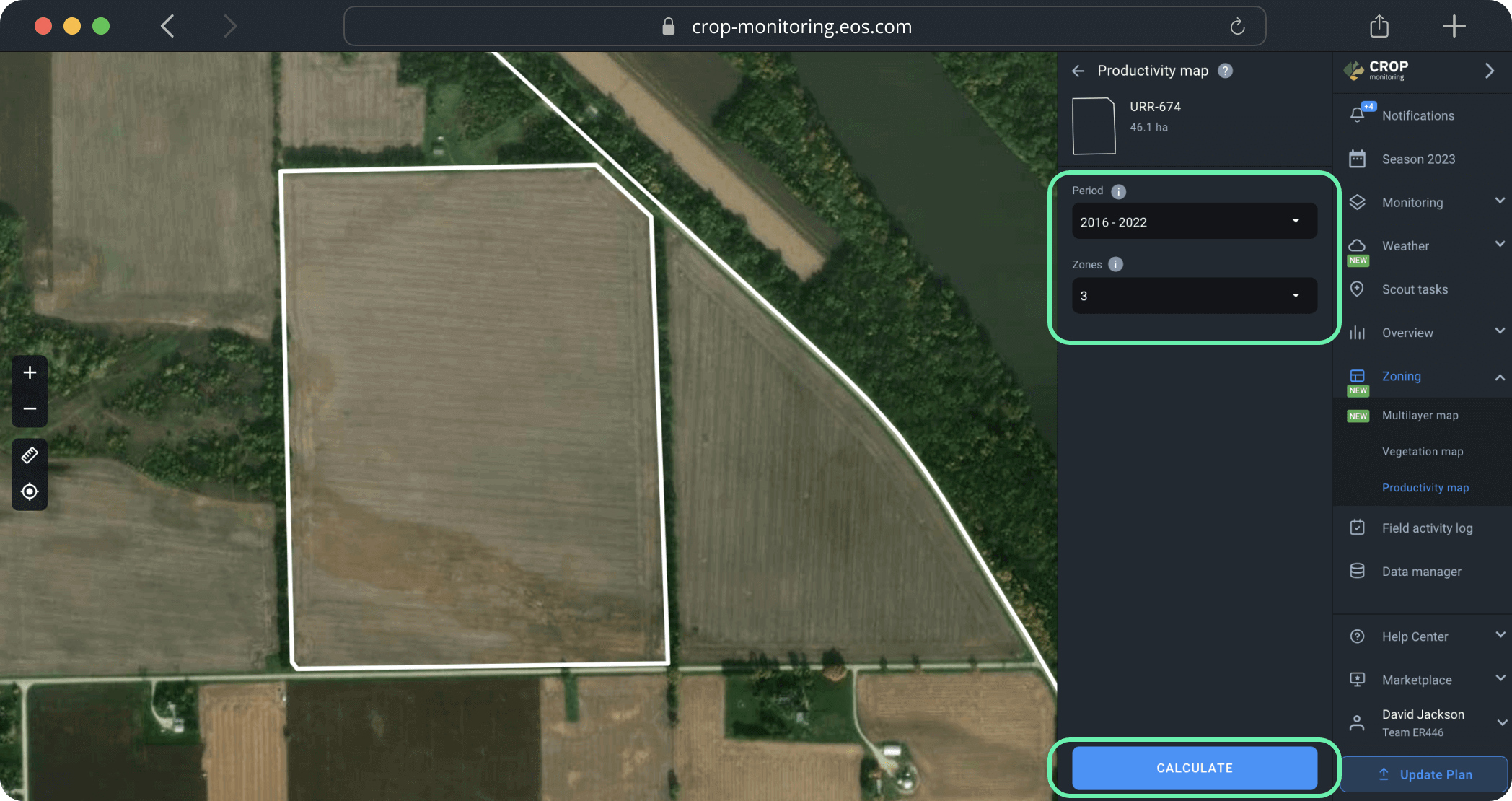 Zoning. Productivity maps. Create a map