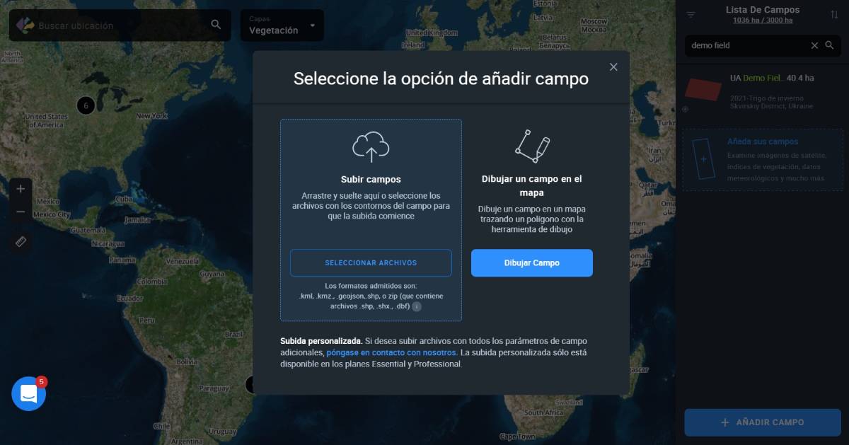El sistema ofrece tres opciones