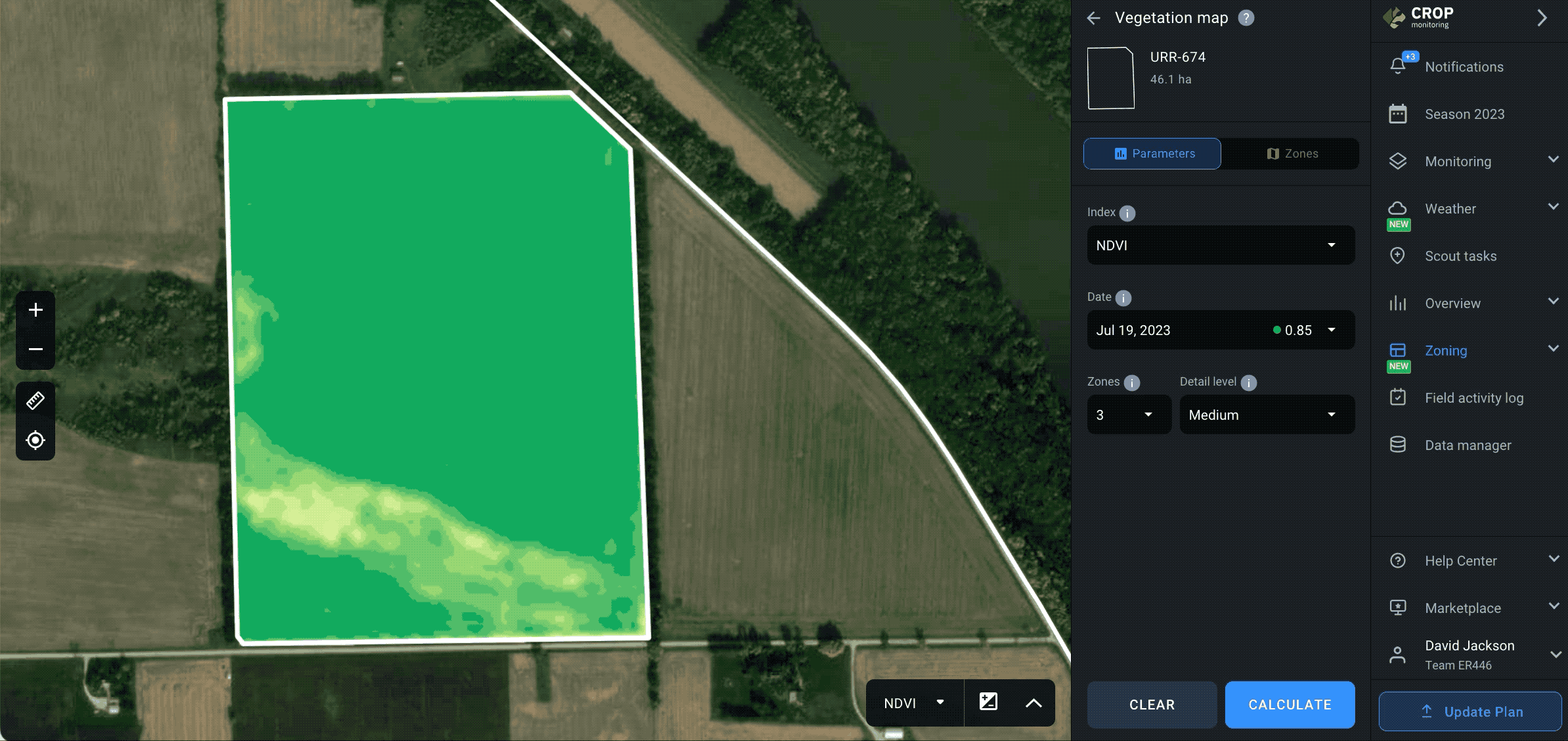 Zoning. Vegetation maps. Calculate a map
