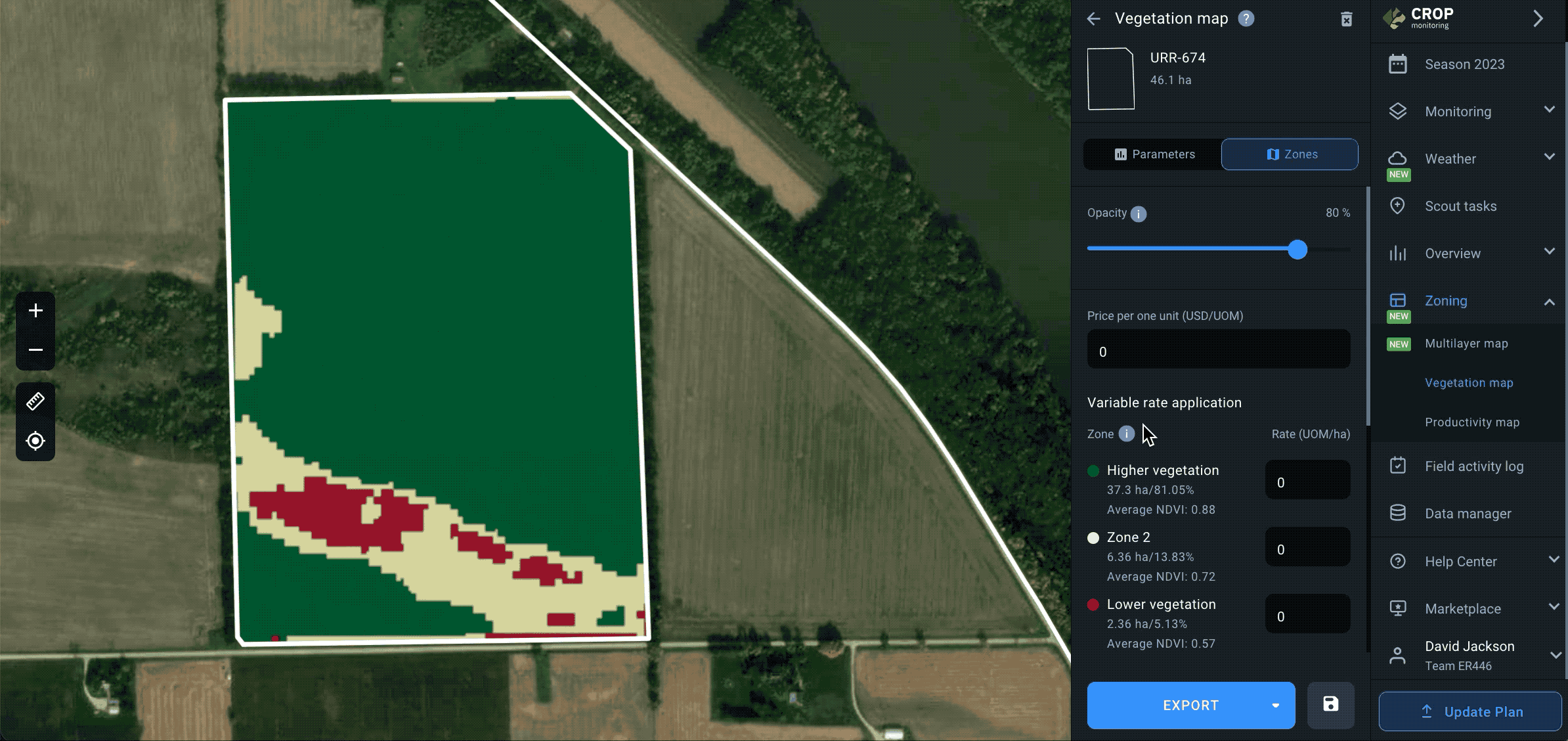 Zoning. Vegetation maps. Apply inputs