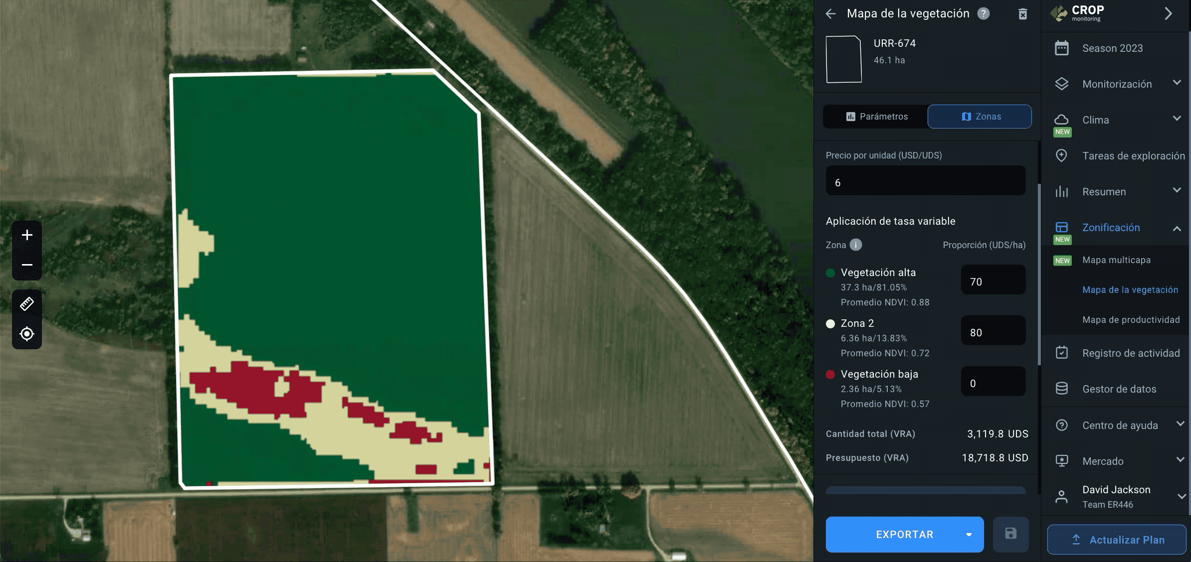 Zonificación. Mapas de vegetación. Exportar un mapa