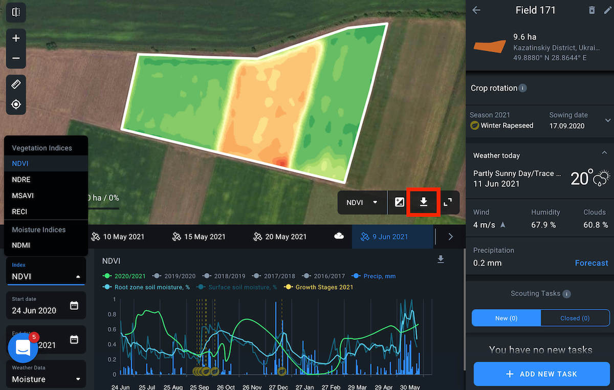 download button for indices