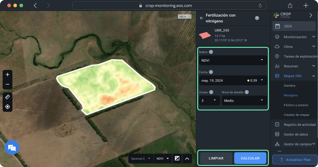 Mapas VRA. Fertilización con nitrógeno. Crear un mapa