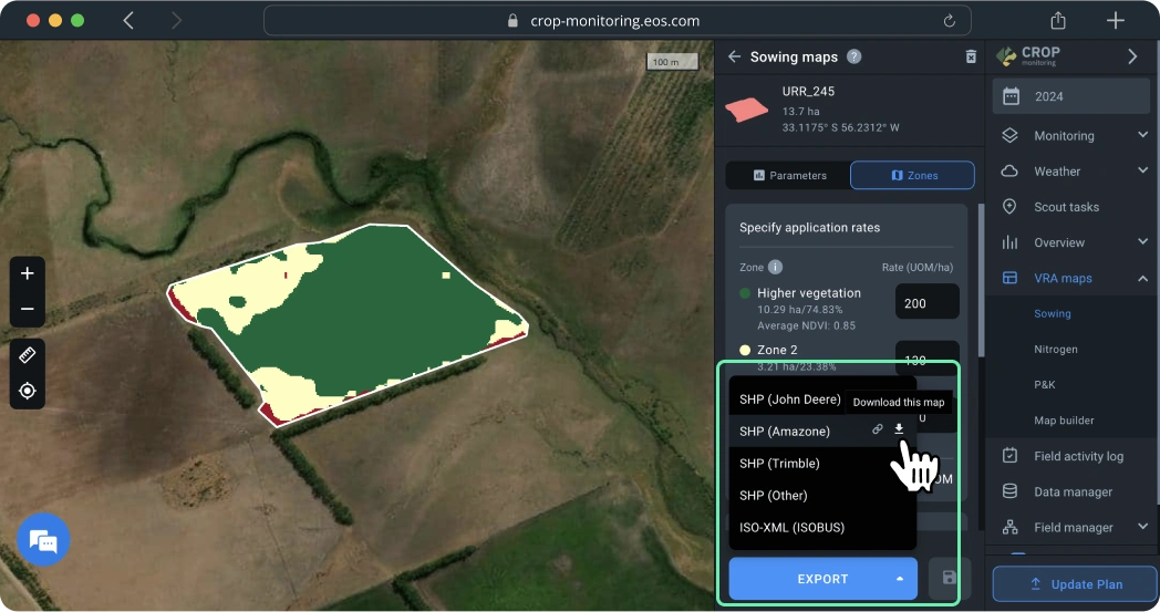 VRA maps. Sowing maps. Export a map