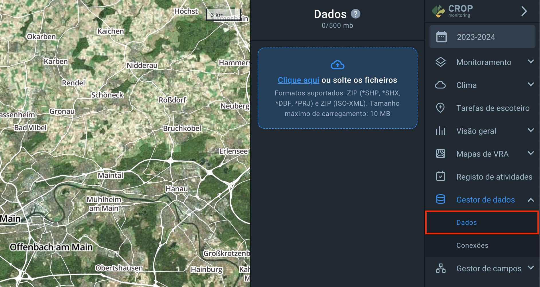 onde no menu está a seção de dados
