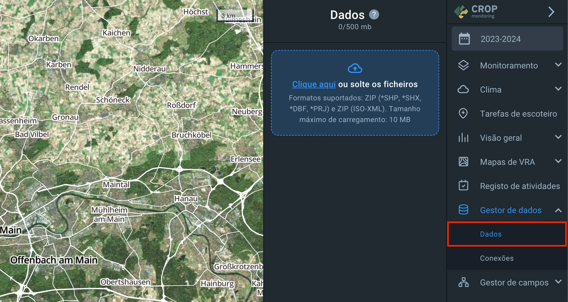 onde no menu está a seção de dados