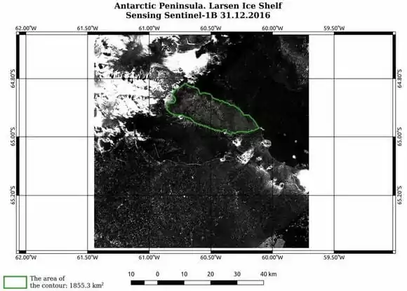 Atlantic Peninsula. Larsen Ice Shelf Sensing Sentinel-1B 31.12.2016