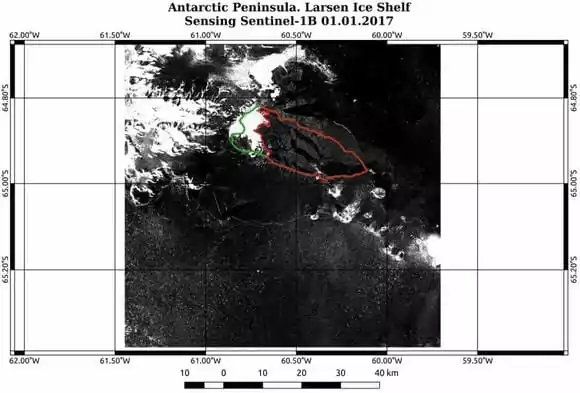 Atlantic Peninsula. Larsen Ice Shelf Sensing Sentinel-1B 01.01.2017
