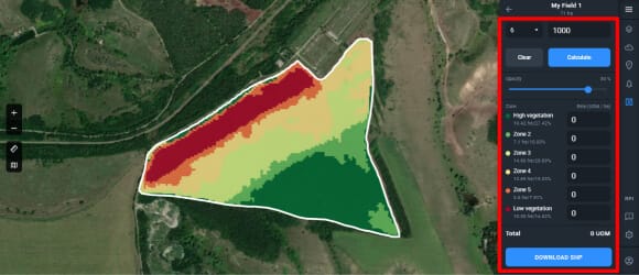 ferramenta de zoneamento no aplicativo EOSDA Crop Monitoring