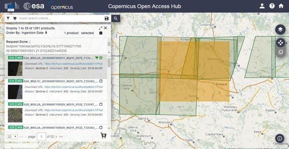 Copernicus Open Access Hub interface