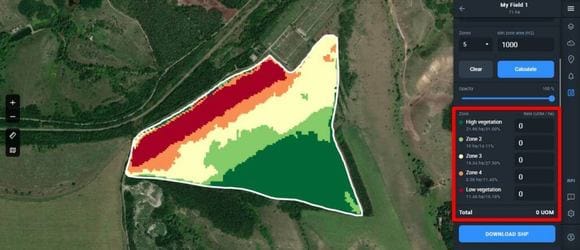 función de zonificación en la aplicación EOSDA Crop Monitoring
