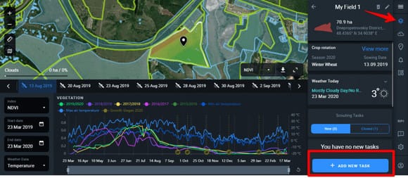 adding new scouting task on EOSDA Crop Monitoring
