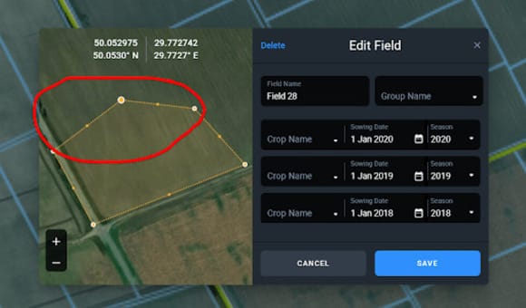 adjusting the boundaries of field on EOSDA Crop Monitoring