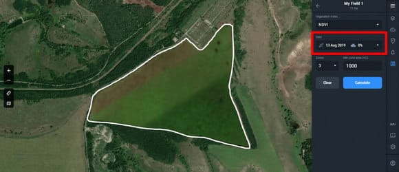 select the date to calculate index and start zoning on EOSDA Crop Monitoring