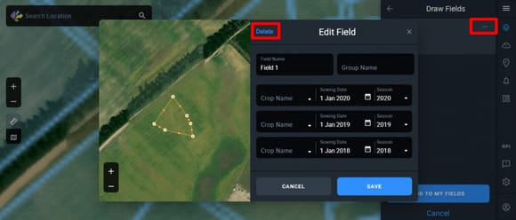 delete field option in Edit Field tab on Crop Monitorin