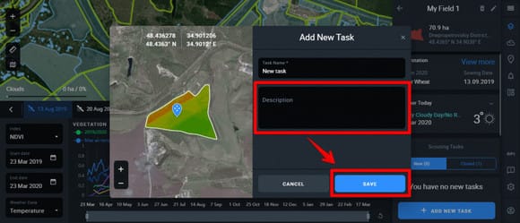 adding description to scouting task on EOSDA Crop Monitoring