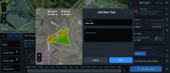 adding details to scouting task on EOSDA Crop Monitoring