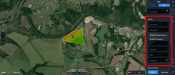 adding field info in scouting report on EOSDA Crop Monitoring