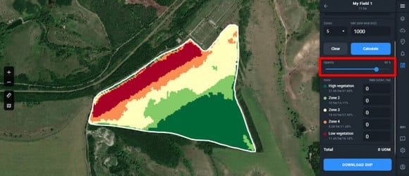 changing opacity of zones in the field