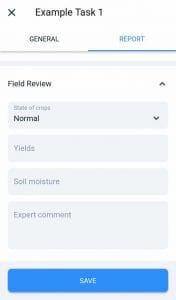 mobile interface for scouting task on EOSDA Crop Monitoring