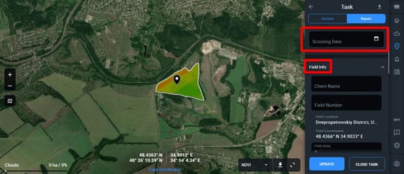 making scouting report on EOSDA Crop Monitoring