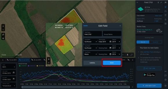 saving the crop types and sowing dates