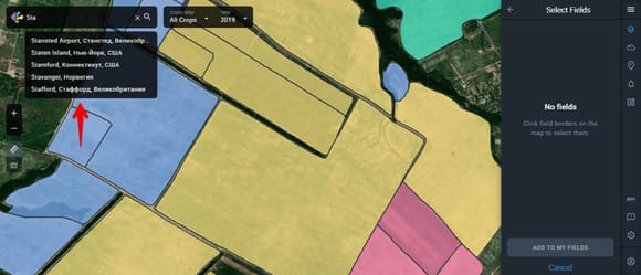 searching the location of a field via search bar on EOSDA Crop Monitoring