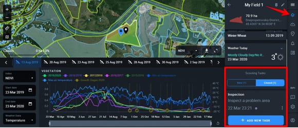 changing status of scouting task on EOSDA Crop Monitoring
