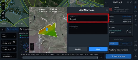naming scouting task on EOSDA Crop Monitoring