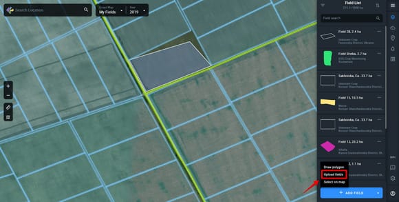 adding field via uploading file on EOSDA Crop Monitoring