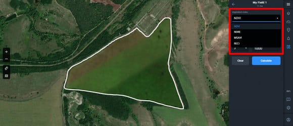 selecting vegetation index to start zoning with EOSDA Crop Monitoring