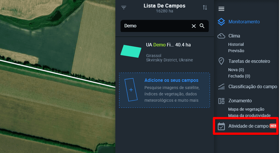 como enctorar o registro de campos no EOSDA Crop Monitoring