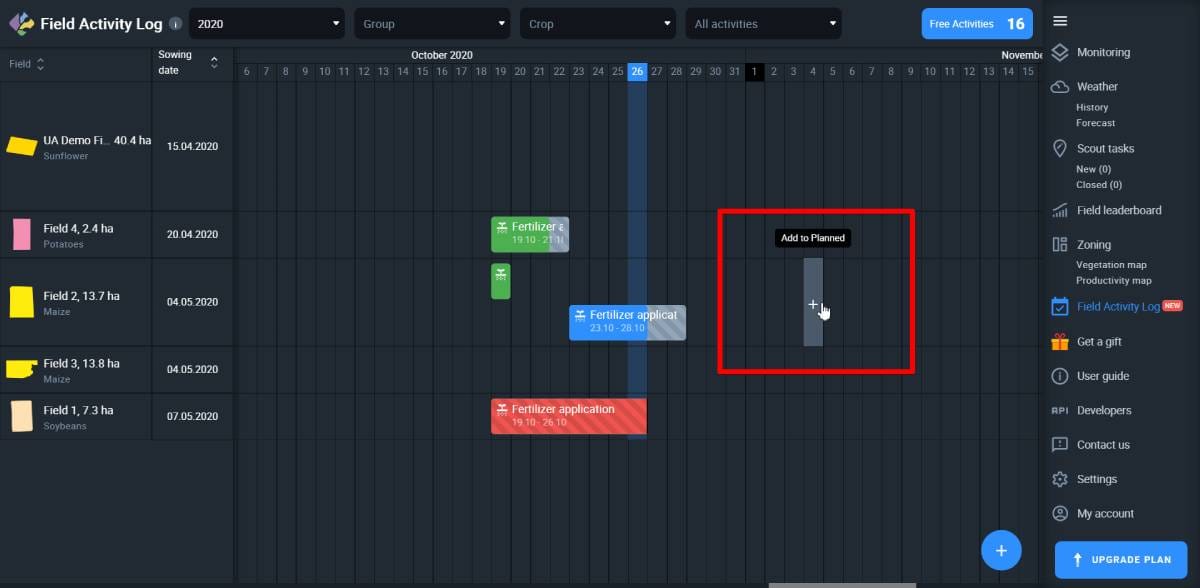 you can add an activity directly on the calendar