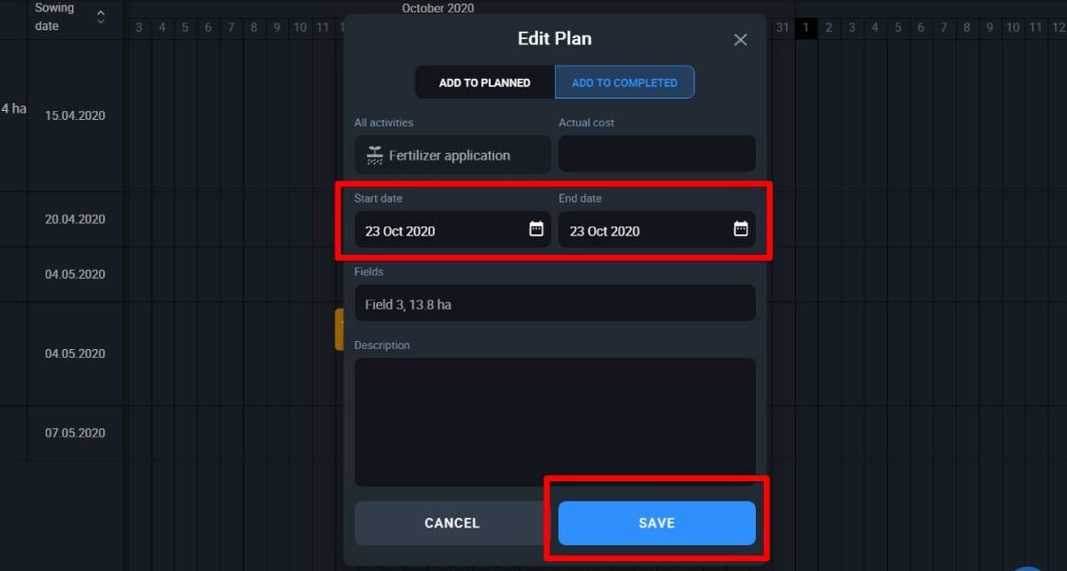 select start and end dates for the completion period