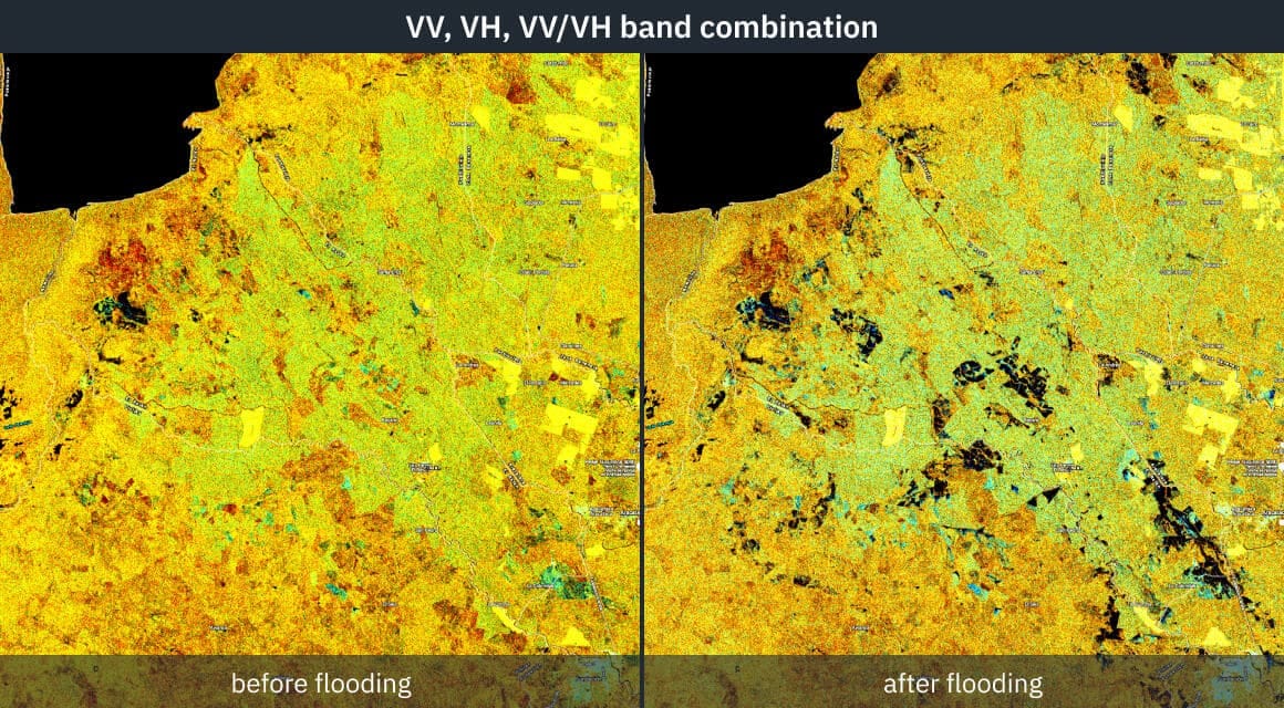 imagens de satélite de enchentes na Colômbia: antes e depois