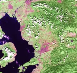 satellite image of Aso, Kumamoto Prefecture, Japan Shortwave Infrared