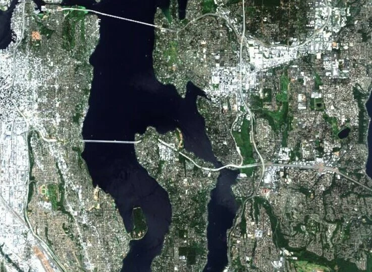 satellite image of Seattle, USA
