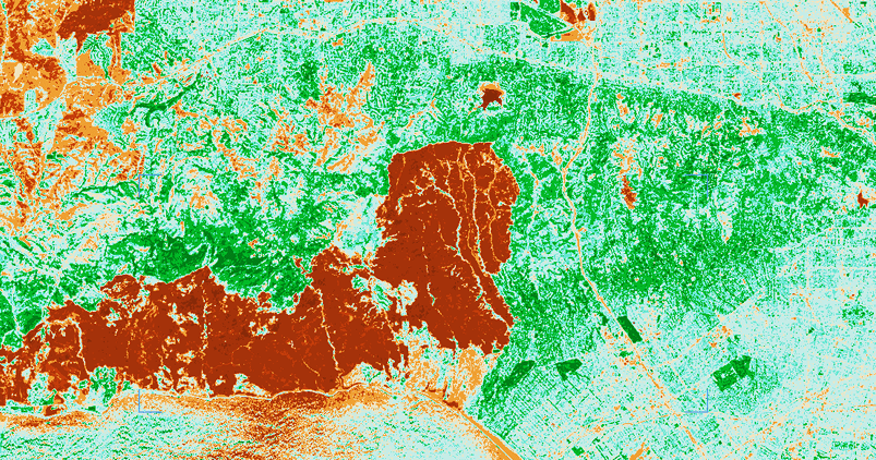 forest fires damage in Los Angeles by Feb 1, 2025 on Sentinel-2 image