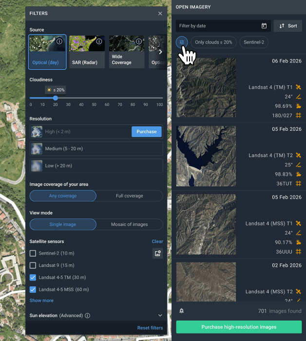 filters to refine data search