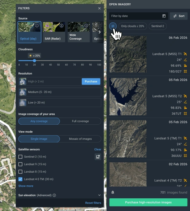 filter images captured by Landsat 5 Thematic Mapper