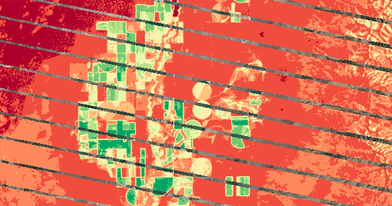 satellite picture of the same area captured after irrigation