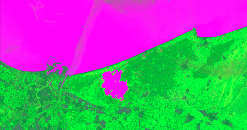 mapa basado en imágenes de Landsat 8 de Valencia justo antes de la devastadora inundación del 5 de octubre