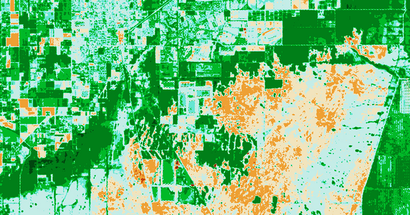 mapa basado en una imagen satelital de Landsat 8 que muestra las consecuencias de los incendios forestales en Florida en marzo de 2025