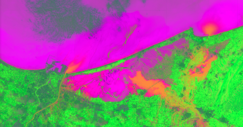 mapa creado a partir de imágenes de Landsat 8 de las zonas inundadas en Valencia el 30 de octubre