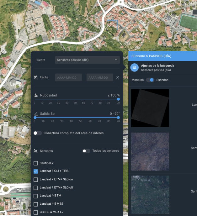 filtro para ajustar la búsqueda y descargar la imagen de Landsat 8 adecuada